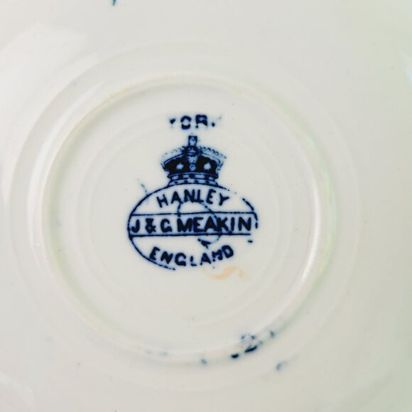 Antique J&G Meakin York Flow Blue Teacup and Saucer Gilded Gold c.1890-1910 - Picture 9 of 14